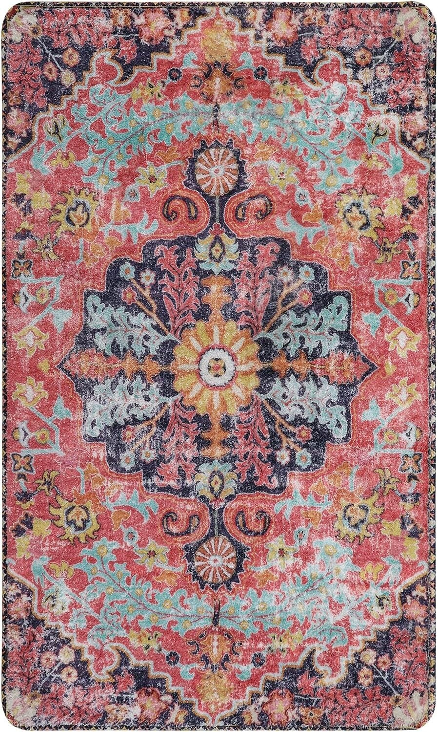 Stylish 3'x5' Fuchsia Non-Slip Rug - Ideal for Entrances & High Traffic Areas