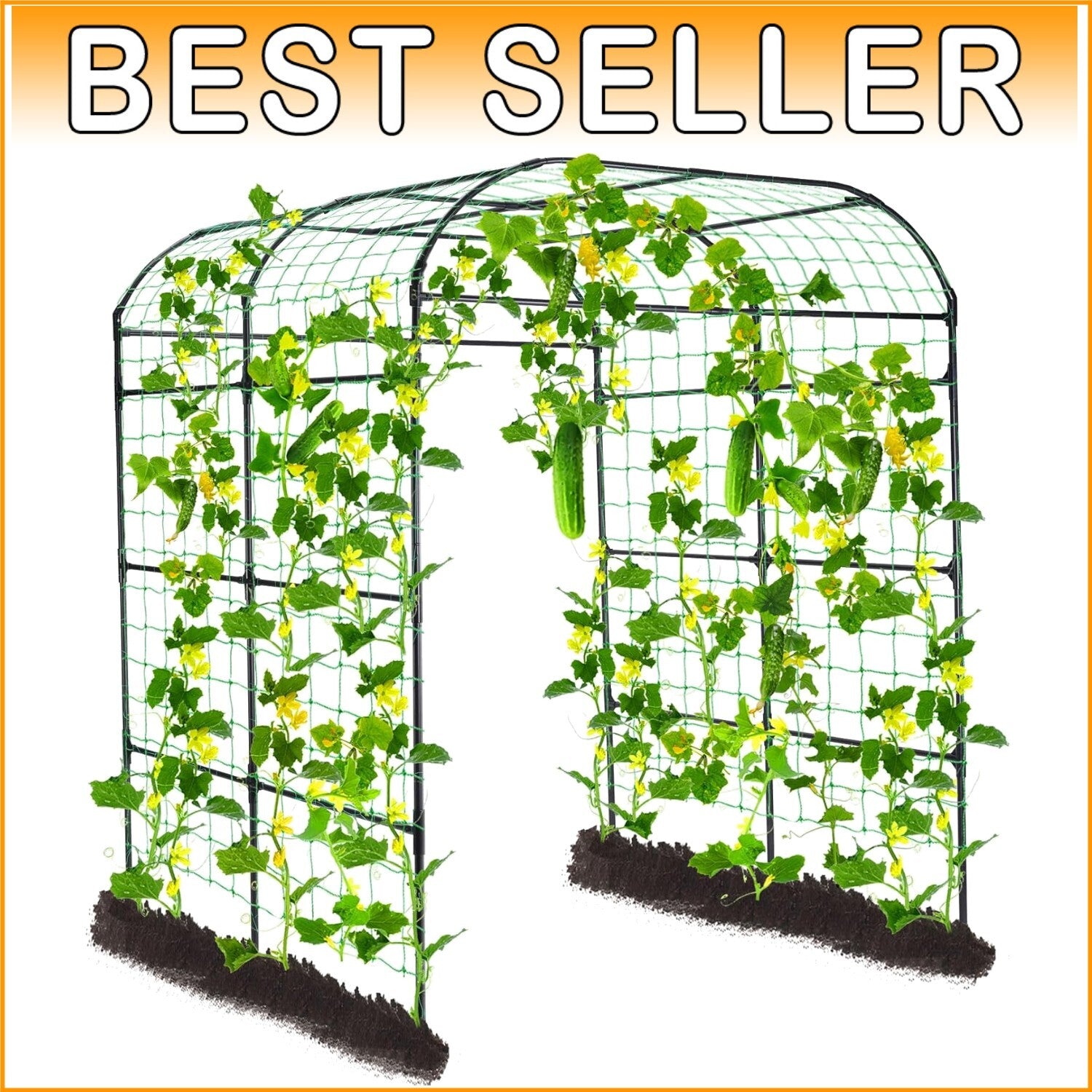 Durable Metal Arbor Trellis with Netting for Vertical Gardening & Plant Support