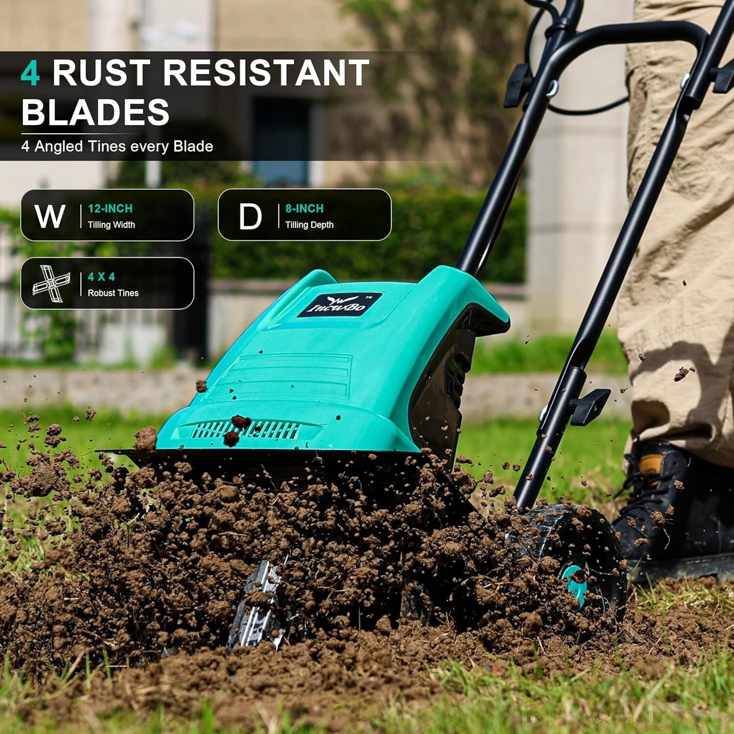 Lightweight 10.5 Amp Electric Cultivator - 12-Inch Wide & 8-Inch Deep Tilling