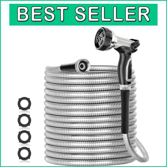 Durable 50ft Garden Hose with Upgraded 8-Way Nozzle - Flexible & Leak Resistant