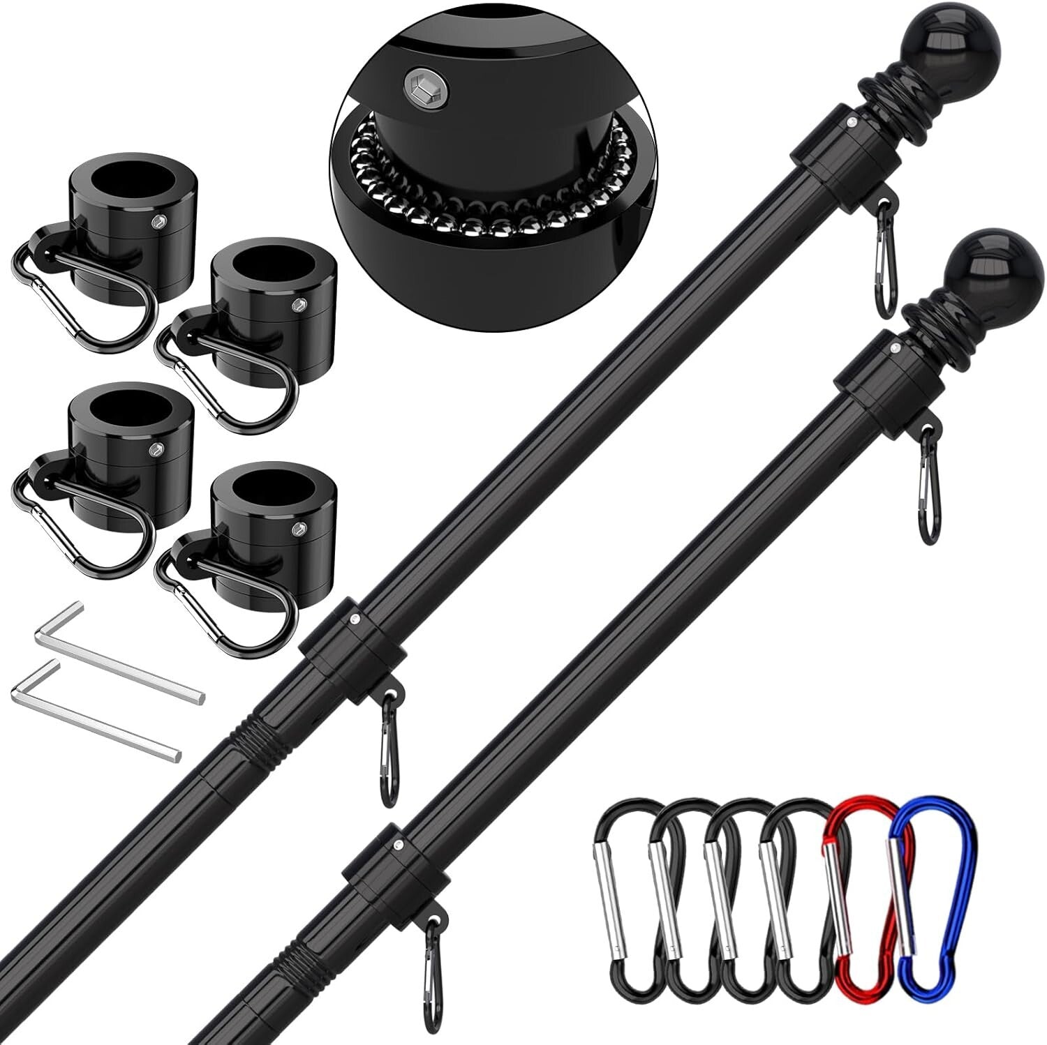 Flag Pole Kit - 2 x 6 FT Stainless Steel Tangle-Free Poles for All Weather Use