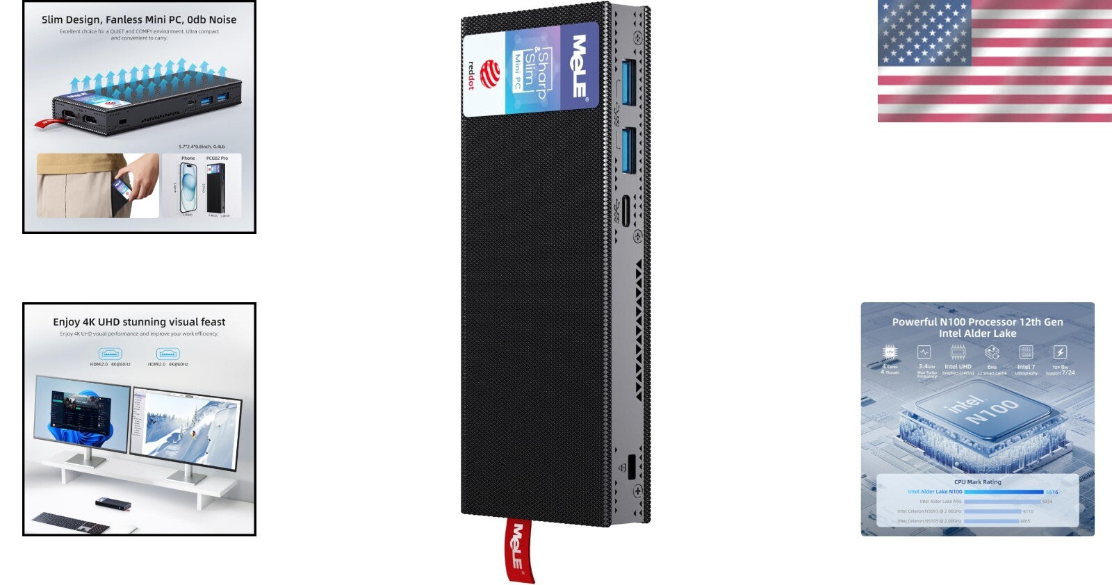 Compact Fanless Mini PC Stick Pro - 4K Dual Display, WiFi 5, Ideal for Office
