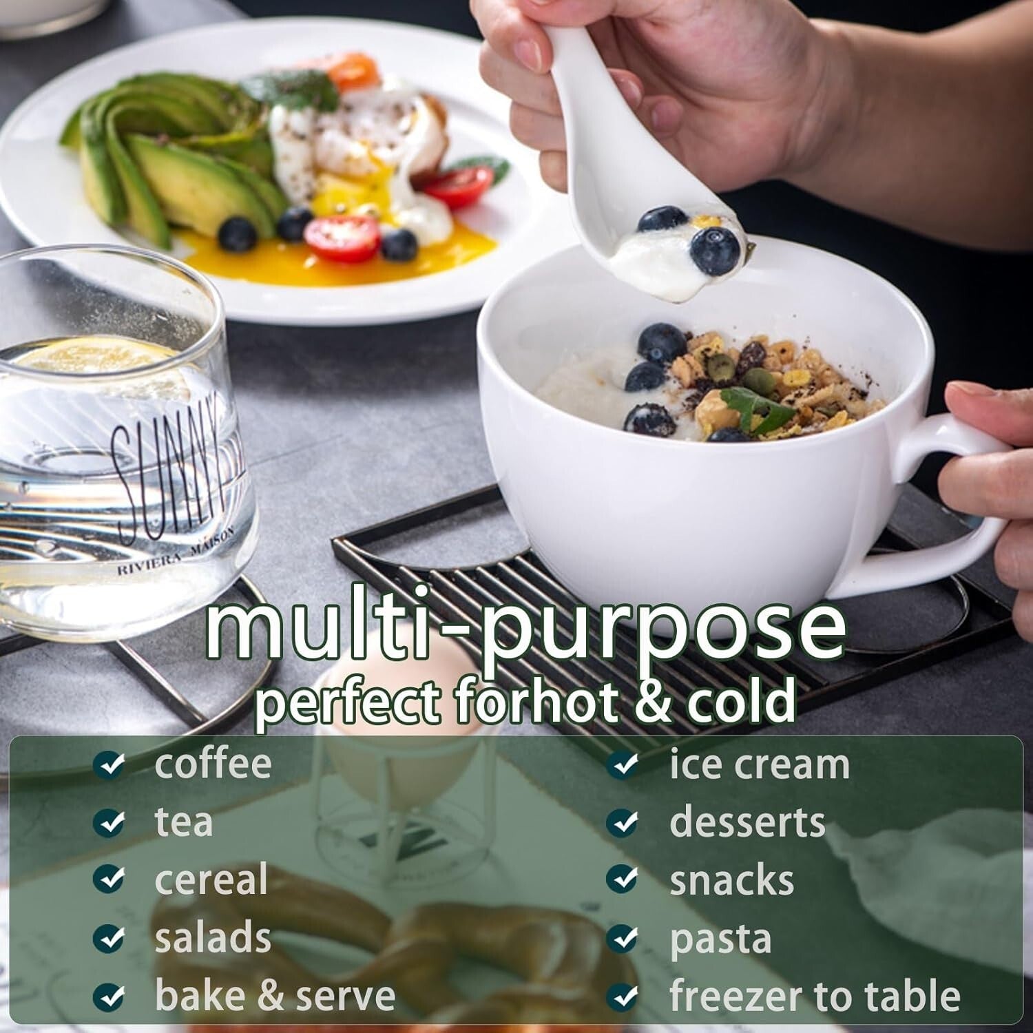 Versatile 4-Piece Bone China Cereal Mug Set - Ideal for Coffee & Snacks