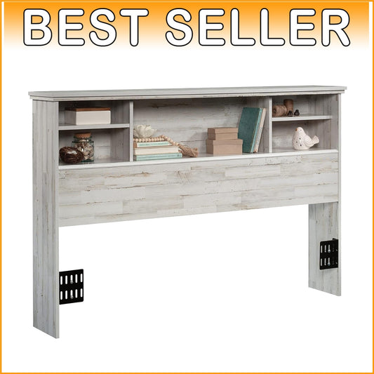 Farmhouse Chic Queen and Full Headboard with Adjustable Shelves - White Plank