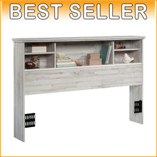 Load image into Gallery viewer, Farmhouse Chic Queen and Full Headboard with Adjustable Shelves - White Plank