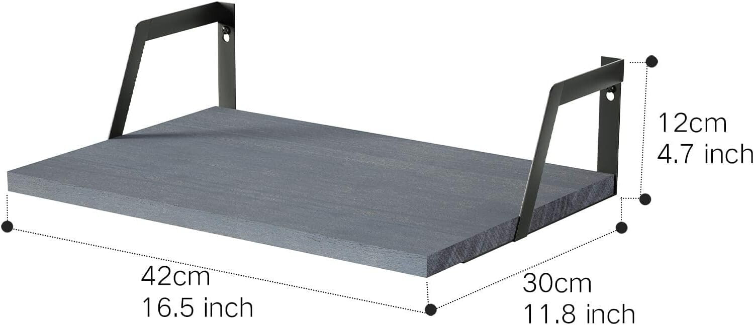 Rustic Floating Shelves Set of 2 - Weathered Gray Wood with Large Capacity