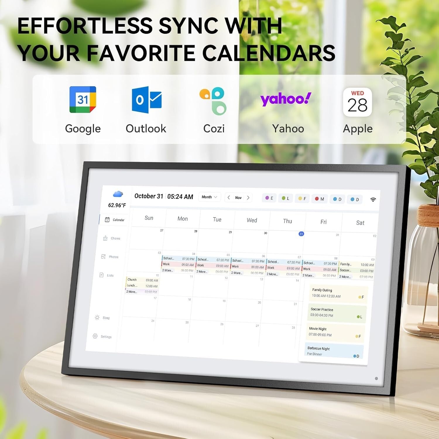 Wall-Mountable 21.5-Inch Digital Calendar & Chore Chart for Family Organization