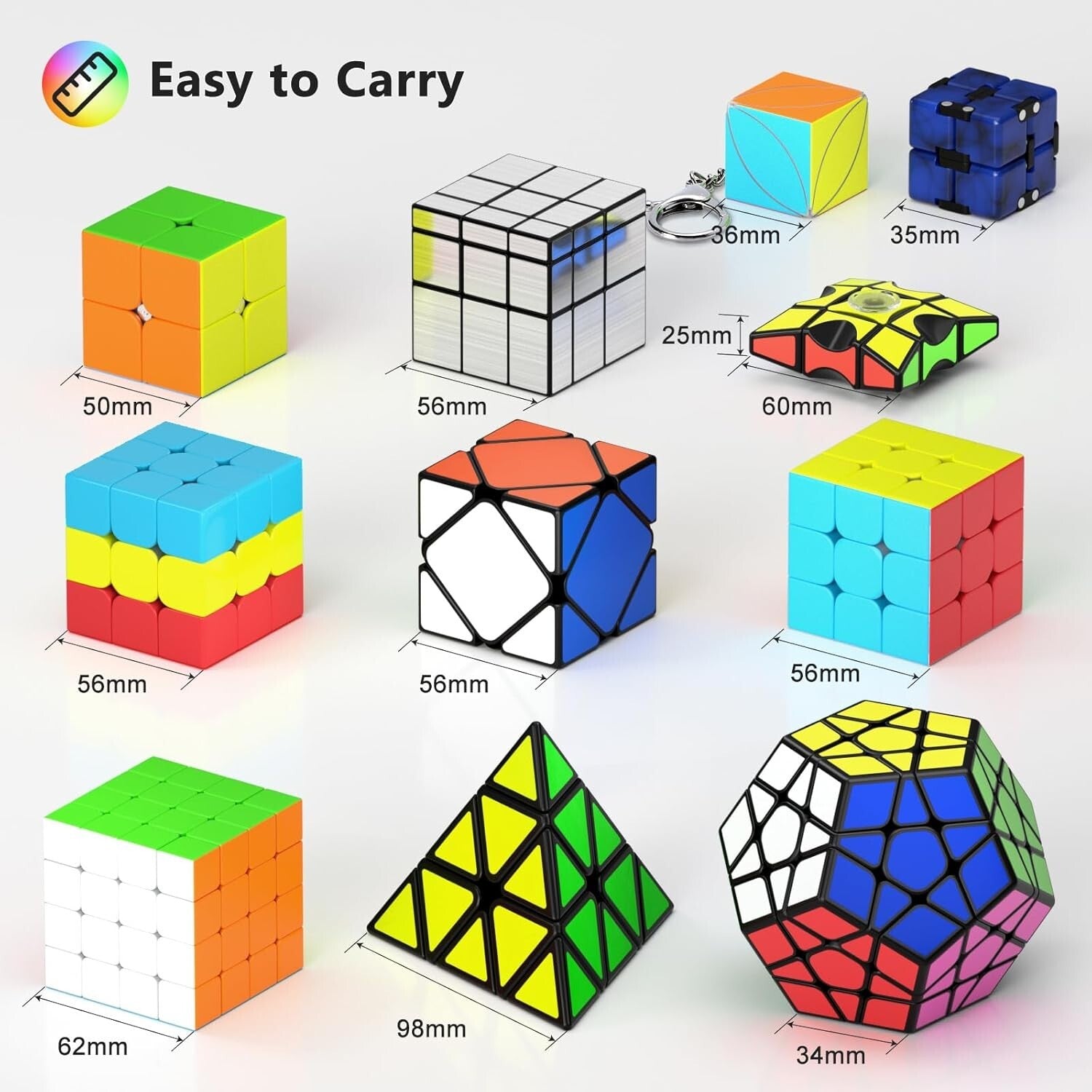 Smooth-Playing 12-Pack Puzzle Cube Set: 2x2 to Skewb - Great for All Ages