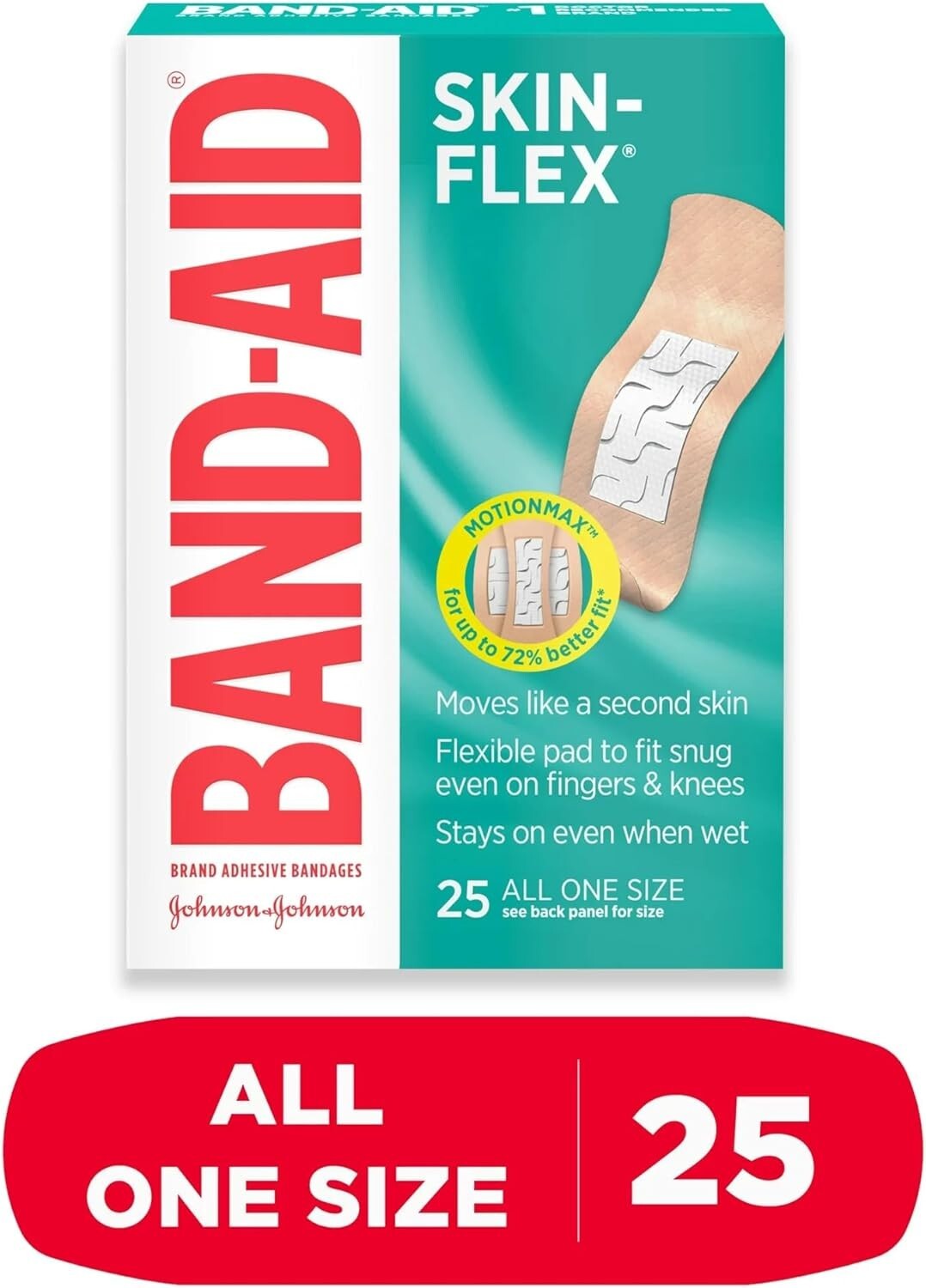 Flexible MotionMax Bandages – 25 Count Multipack, Waterproof & Comfortable