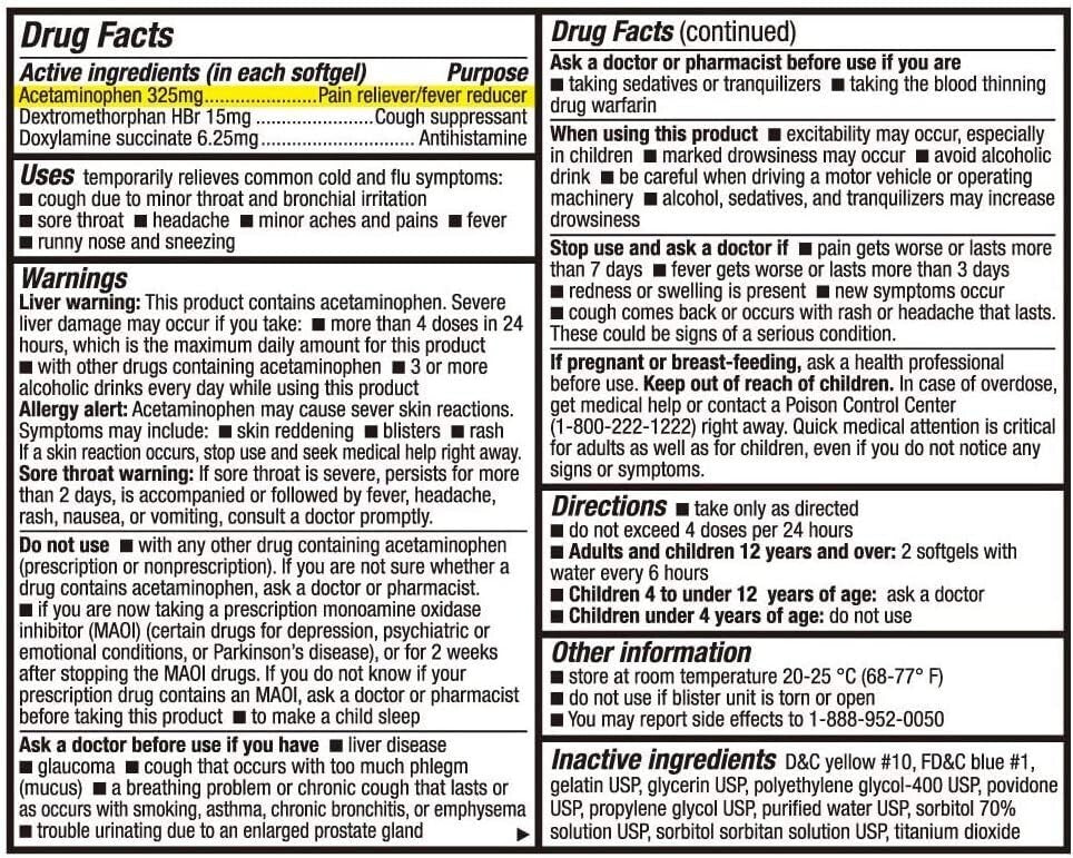 Nighttime Relief for Cold & Flu - 192 Non-Drowsy Softgels for Multiple Symptoms