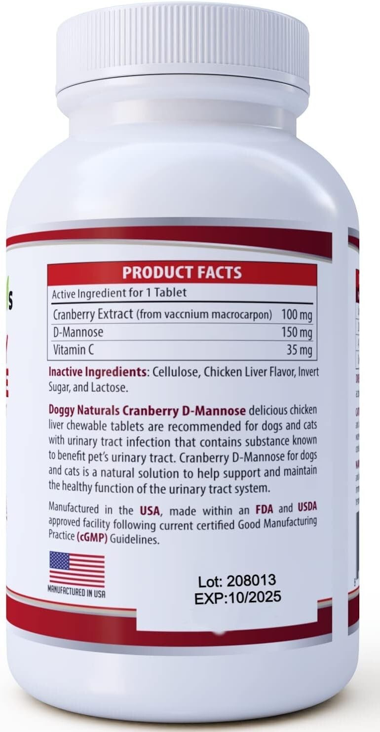 Veterinary Strength Cranberry D-Mannose – 50 Tablets for UTI Prevention in Pets