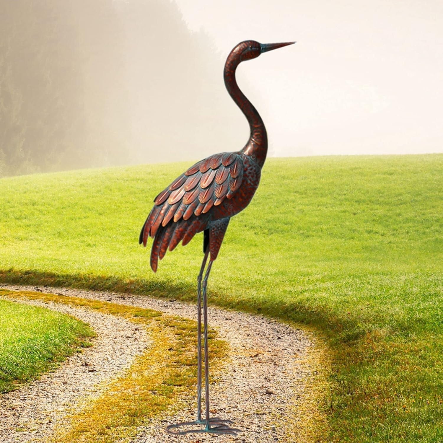 Handcrafted Bronze Crane Statue - Elegant Outdoor Garden Art for All Seasons
