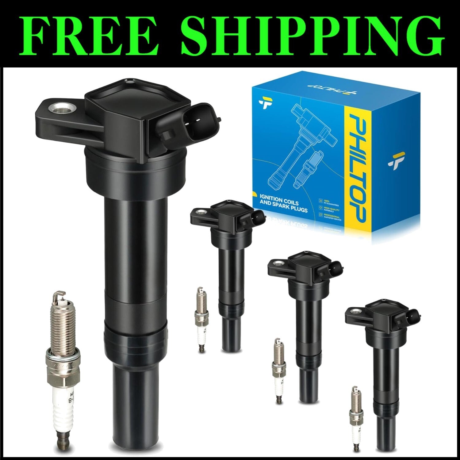 Universal Ignition Coil Pack and Spark Plugs Set (4) for Hyundai & Kia Vehicles