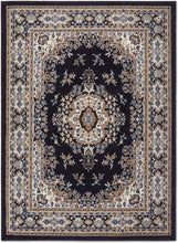 Load image into Gallery viewer, Luxurious Navy Blue/Brown Medallion Area Rug, 5'2"x7'4", for Cozy Living Spaces