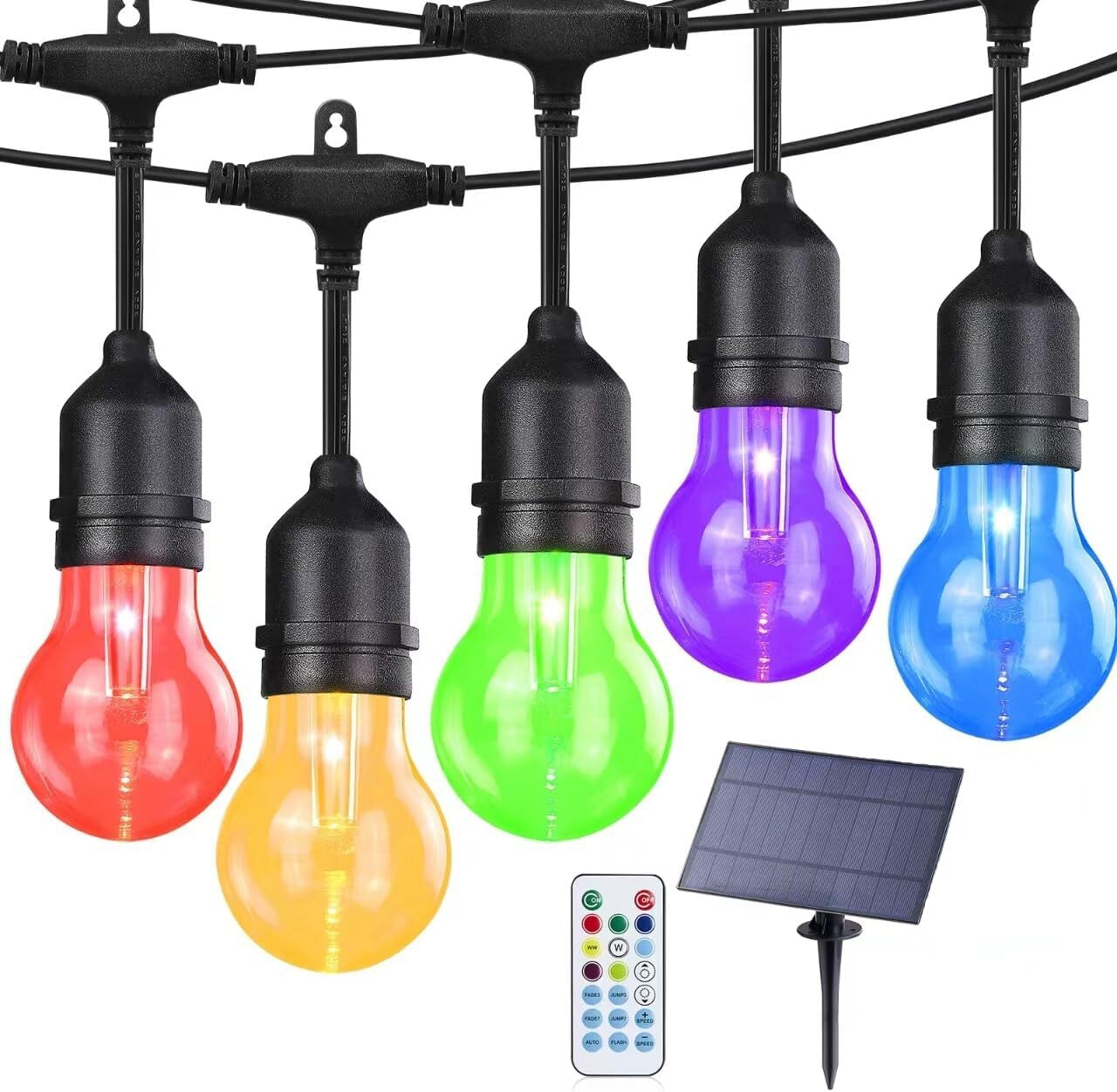 Dynamic Outdoor RGB String Lights - 8 Colors & USB Rechargeable Solar Panel