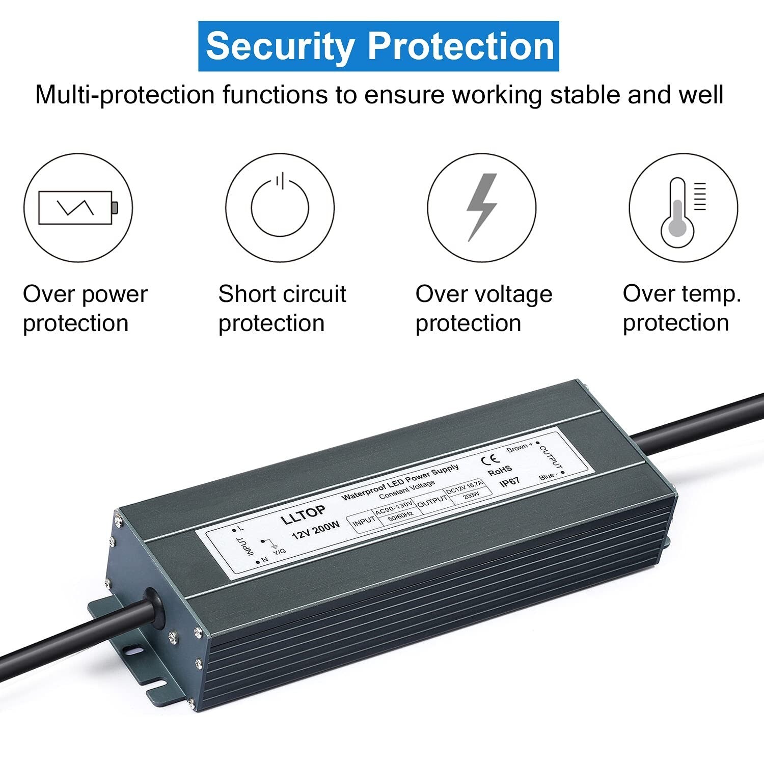 Ultra Slim Waterproof Transformer 200W for LED Lights - Indoor/Outdoor Use