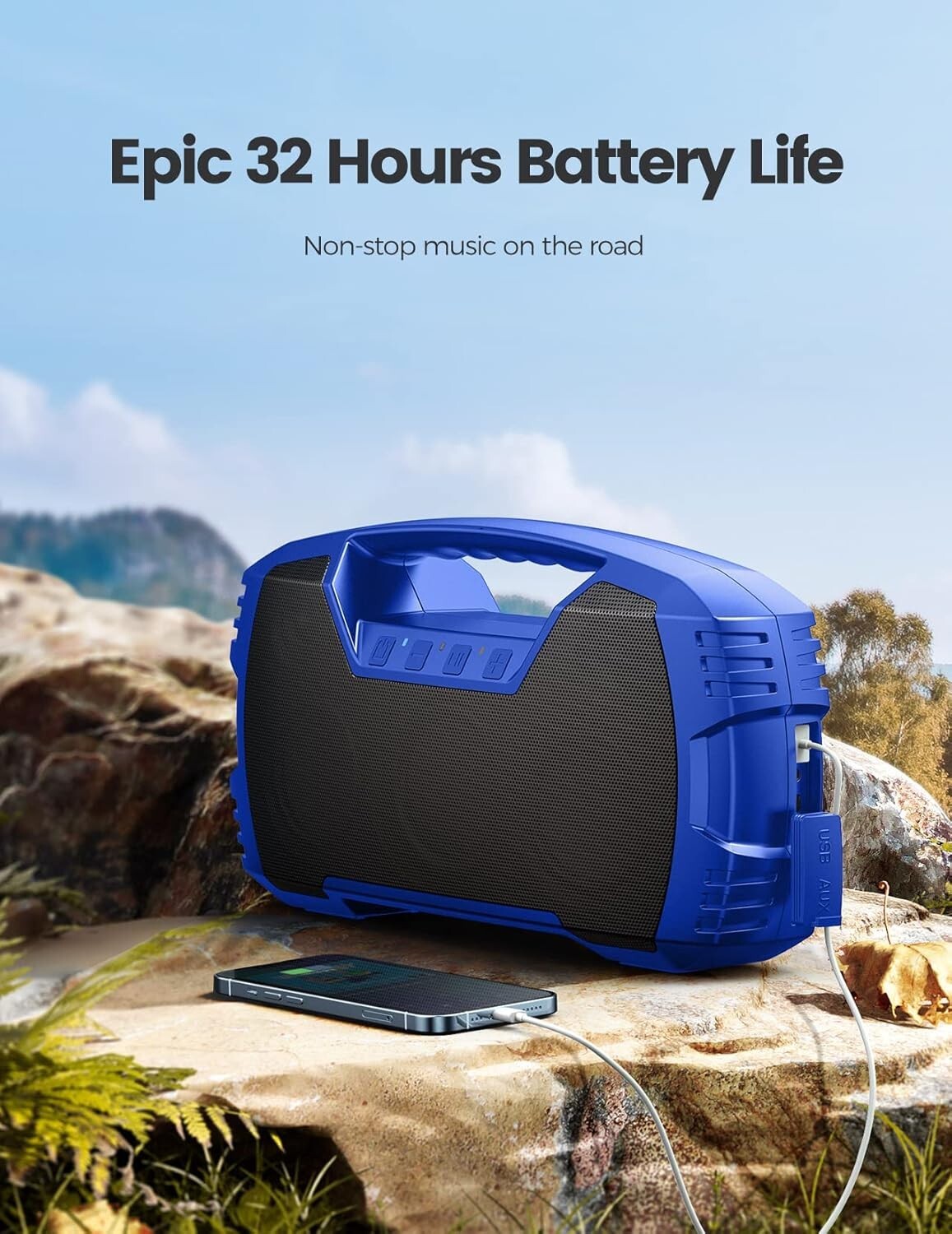 Epic Portable Bluetooth Speaker - 32H Playtime & IPX7 Waterproof for Adventures