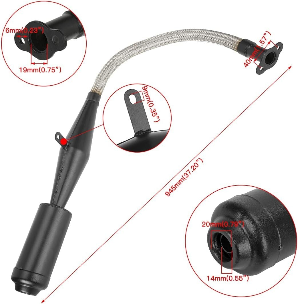 Premium Flexible Exhaust Muffler with Gasket for 2 Stroke 49cc to 100cc Bikes