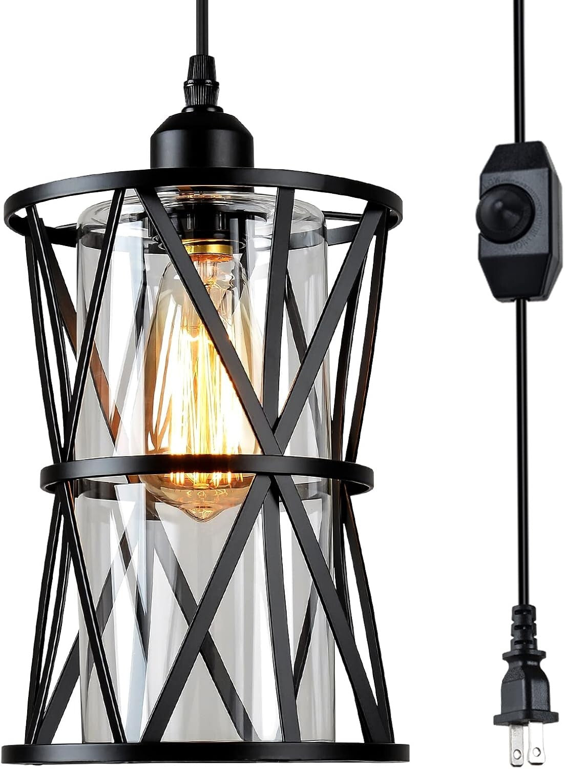 Elegant Farmhouse Plug-in Hanging Light for Dining Room & Kitchen - Dimmable