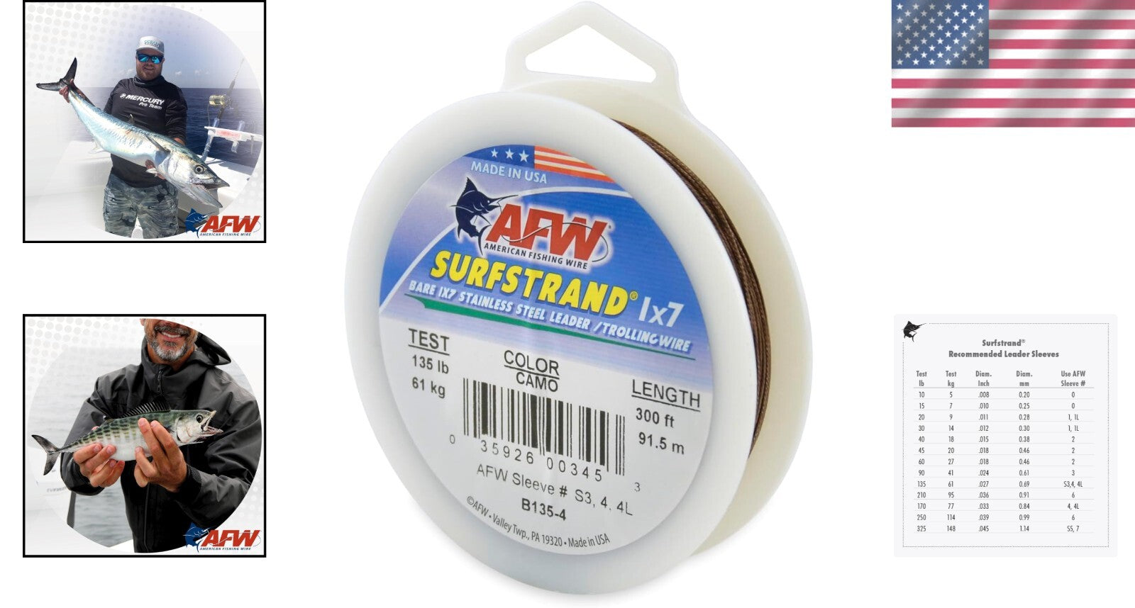 135lb Breaking Strength Camo Leader Wire - 1x7 Stainless Steel, 300ft Option