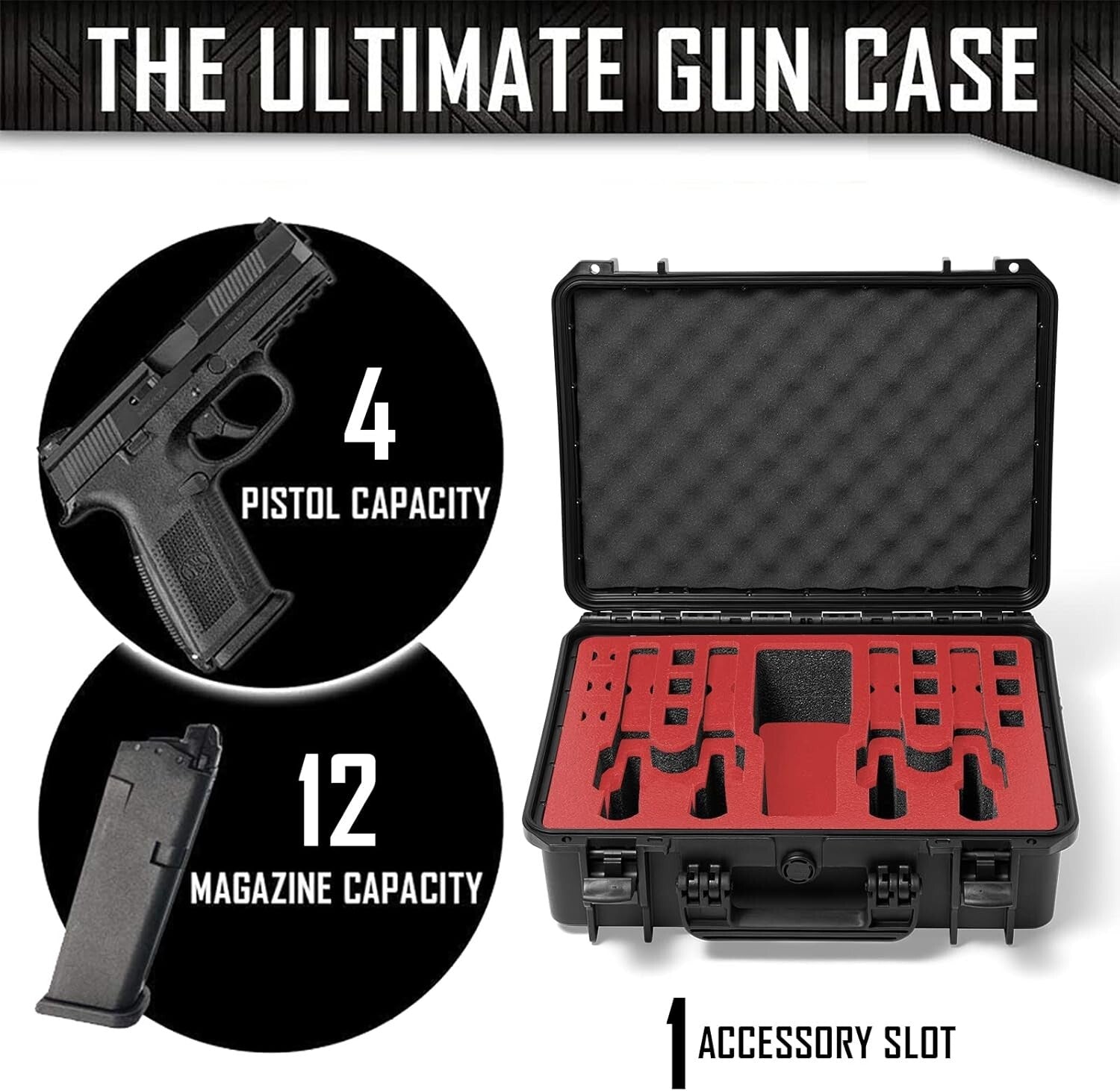 4 Pistol Firearm Case with MILITARY-GRADE Foam Insert - Dustproof & Waterproof