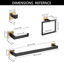 Load image into Gallery viewer, Premium Stainless Steel 5-Piece Black &amp; Gold Towel Bar Set for Modern Bathrooms