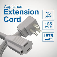 Load image into Gallery viewer, 14 Gauge 50ft Appliance Extension Cord with 90-Degree Angle Plug – Indoor Use