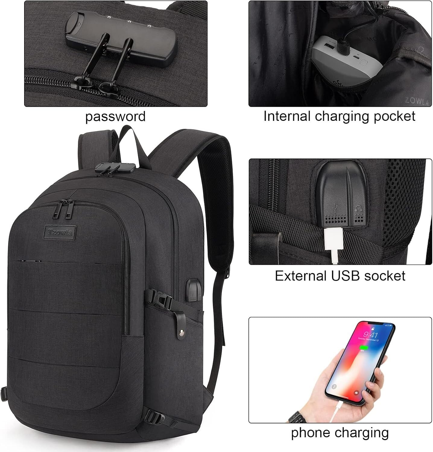 Durable Unisex 17.3” Laptop Backpack with Anti-Theft Lock & USB Charging Port