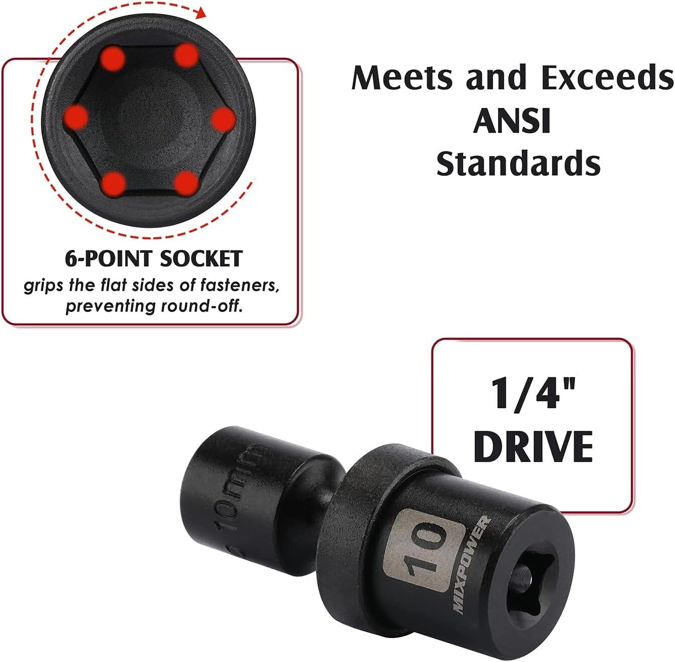 12-Piece 1/4" Drive Metric Impact Socket Set - CR-MO Steel with Swivel Design