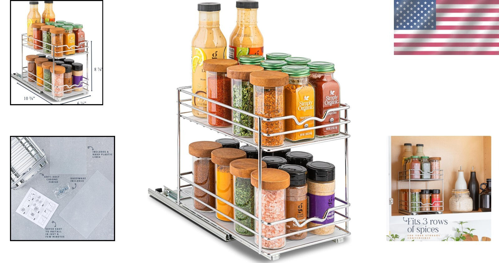 Organize Spices Effortlessly with Heavy-Duty Pull-Out Rack, Lifetime Limited