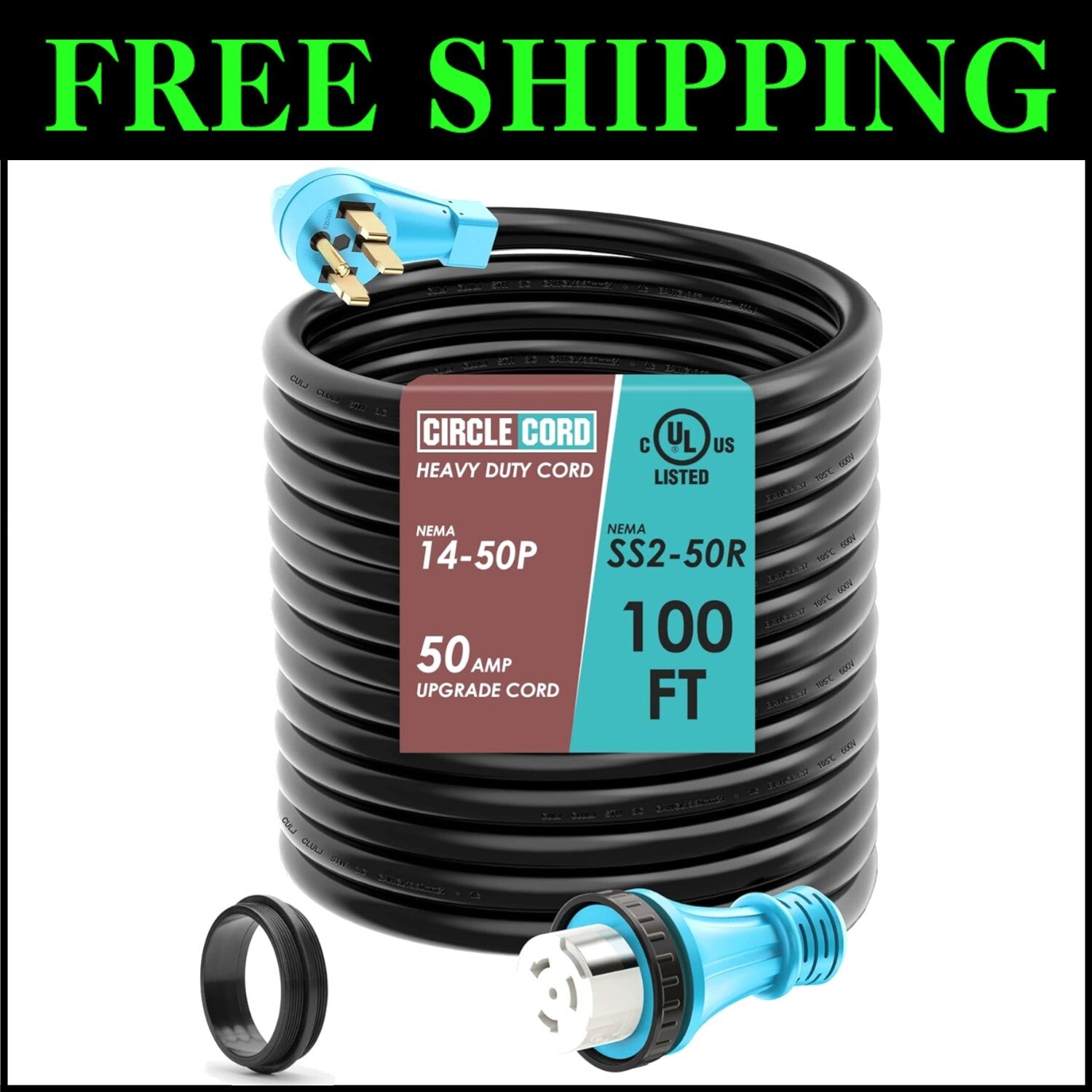 250V 50 Amp RV/Generator Cord 100 Ft with Twist Locking Connector - UL Approved