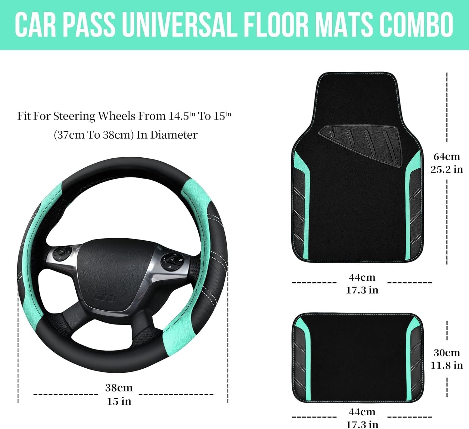 Microfiber Leather Steering Wheel Cover & Waterproof Mats - Universal Fit Combo