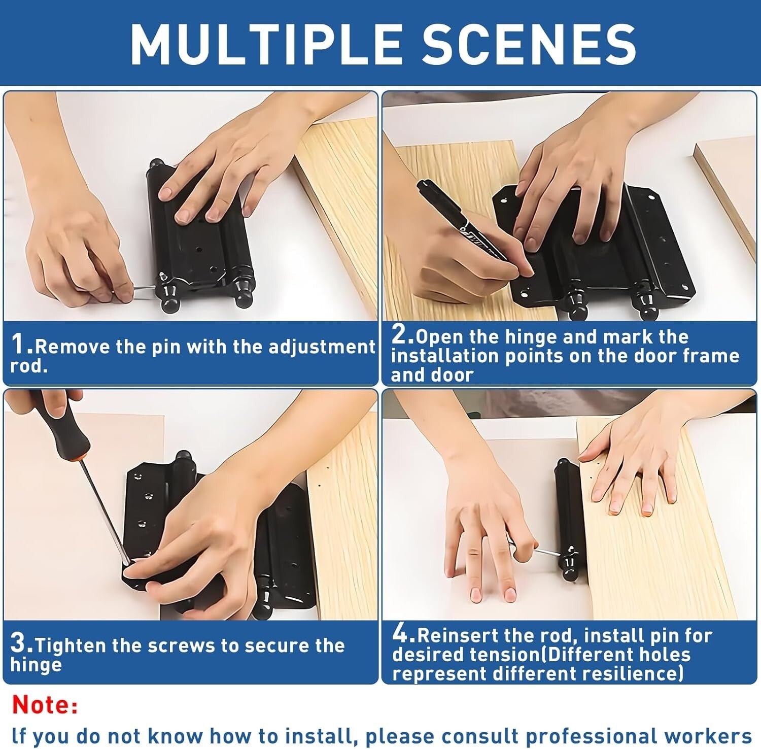 Commercial Grade Black Steel Hinges - Durable Self-Closing Door Hardware