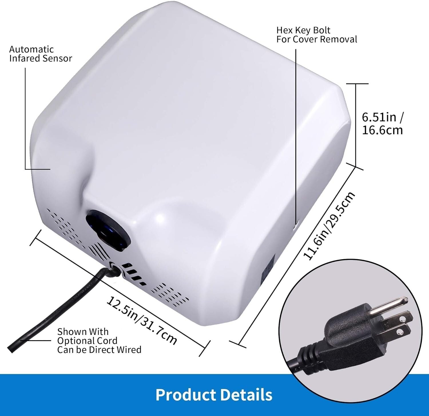 Durable Automatic Hand Dryer with Adjustable Sensing - Ideal for Busy Restrooms