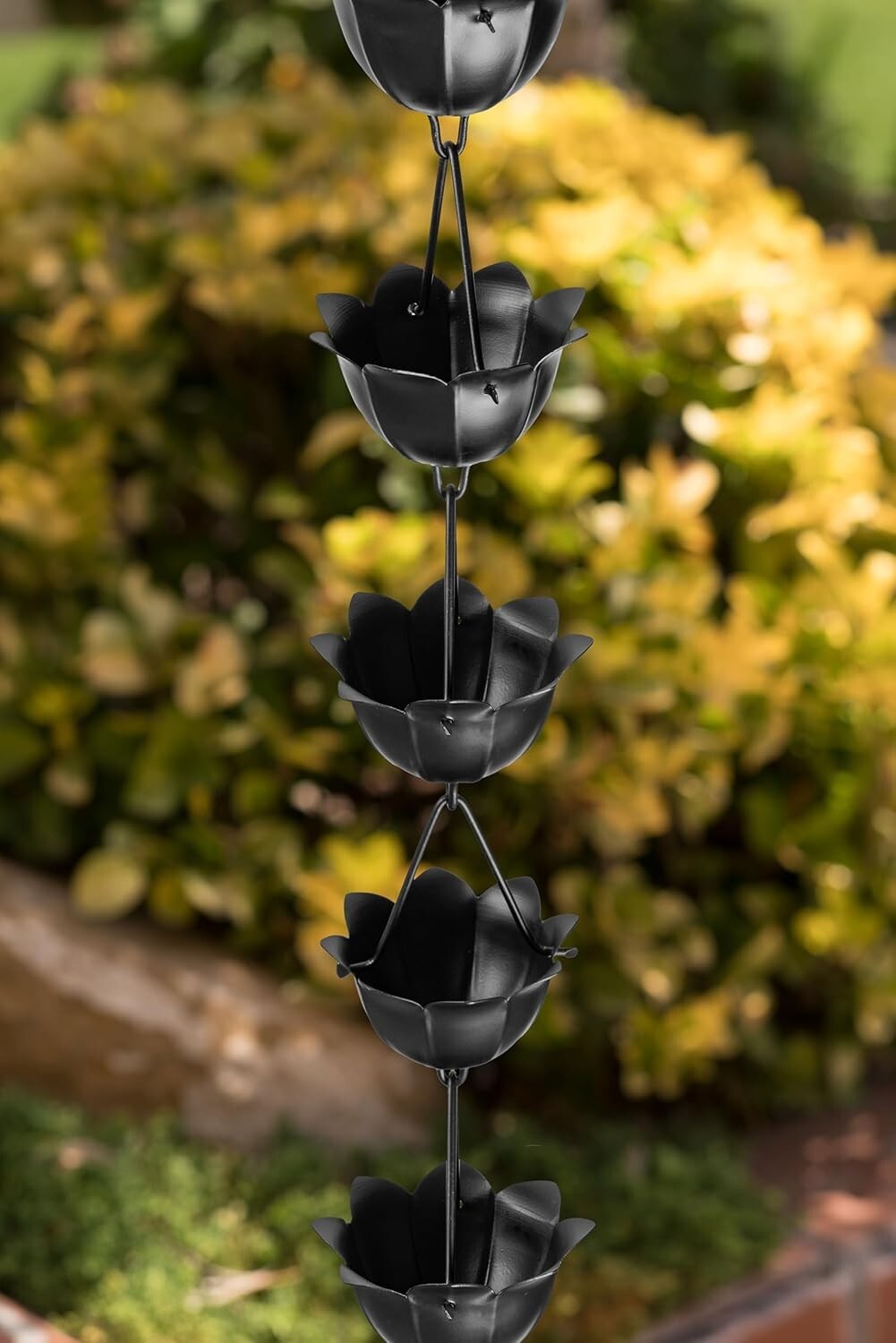 Elegant 8.5ft Black Aluminum Lotus Rain Chain for Efficient Rainwater Management