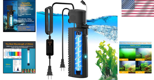 Versatile UV Aquarium Filter with Pre-Filter Sponge - Ideal for Fish & Turtles