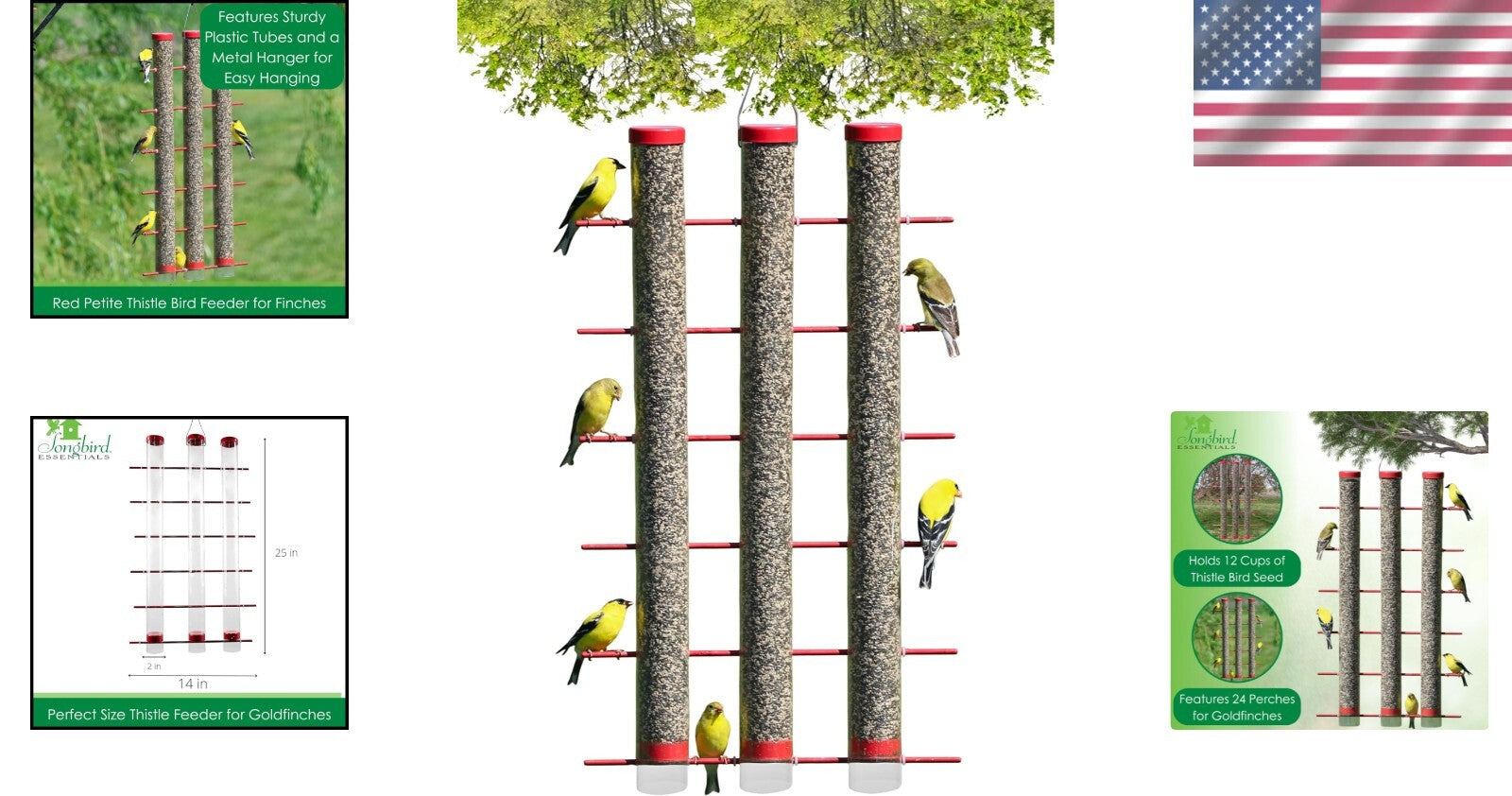 Large Capacity Finch Feeder – 3 Pounds of Seeds with 24 Perches for Goldfinches