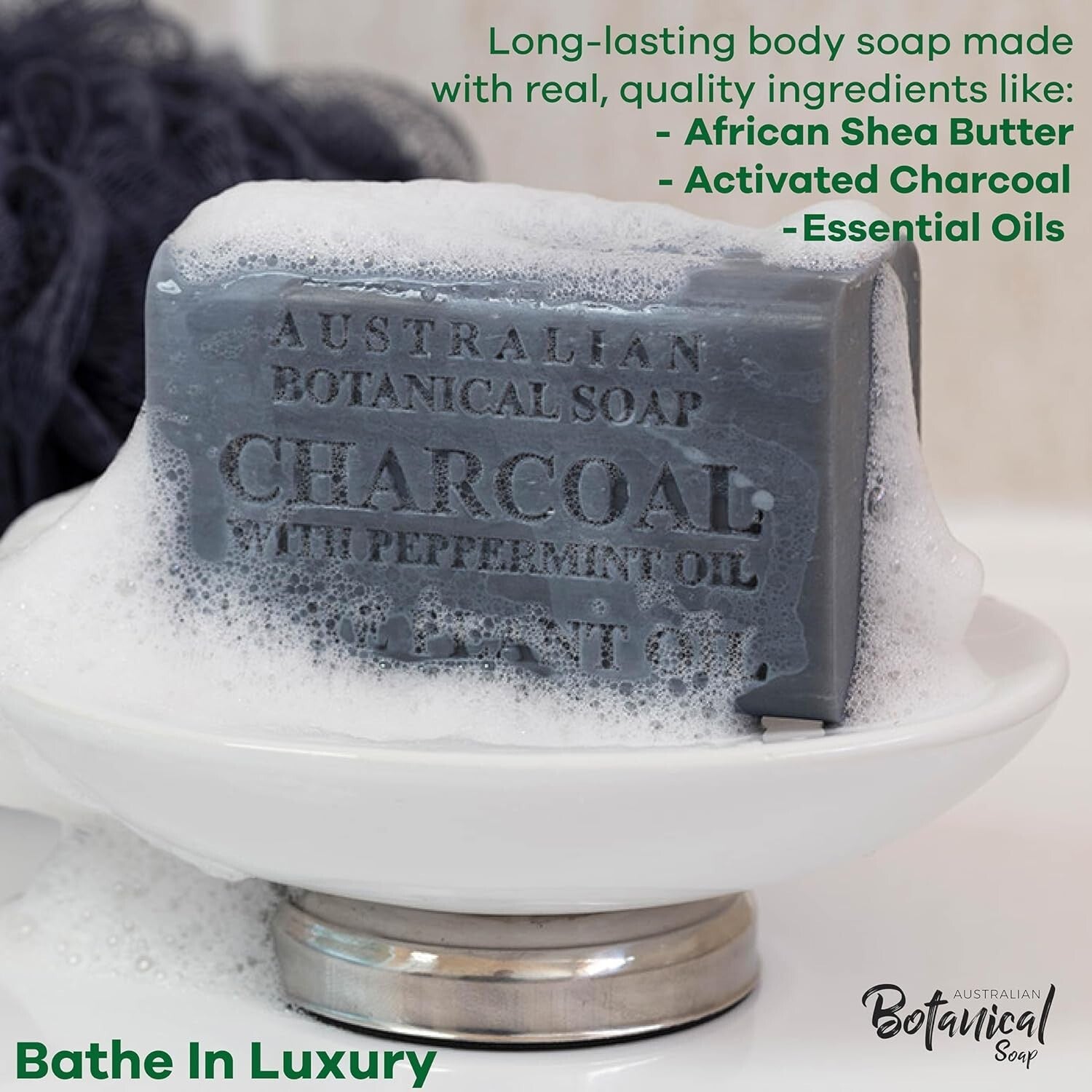 All-Natural African Black Soap with Charcoal & Peppermint - 6.6 oz Bar, 8-Pack