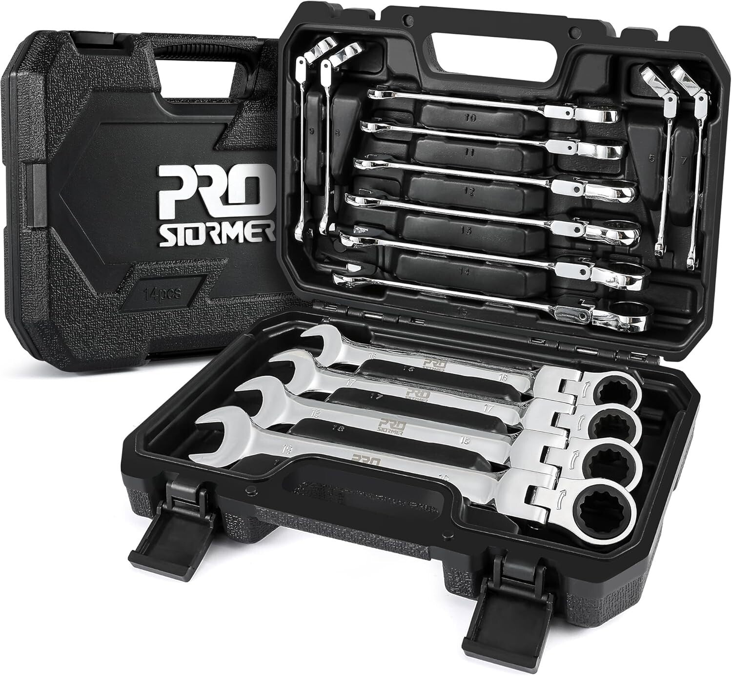 Professional 14-Piece Metric Wrench Set - 72-Tooth Flex-Head and Storage Case