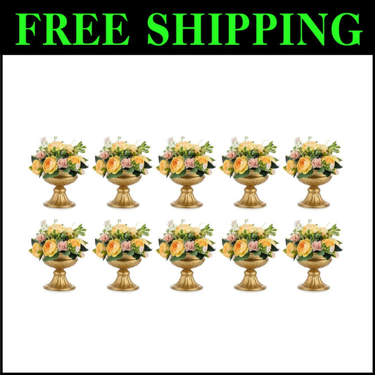 Metallic Gold Centerpiece Vases - 10 Pcs, 6.5in Trumpet Design for Weddings
