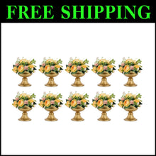 Load image into Gallery viewer, Metallic Gold Centerpiece Vases - 10 Pcs, 6.5in Trumpet Design for Weddings