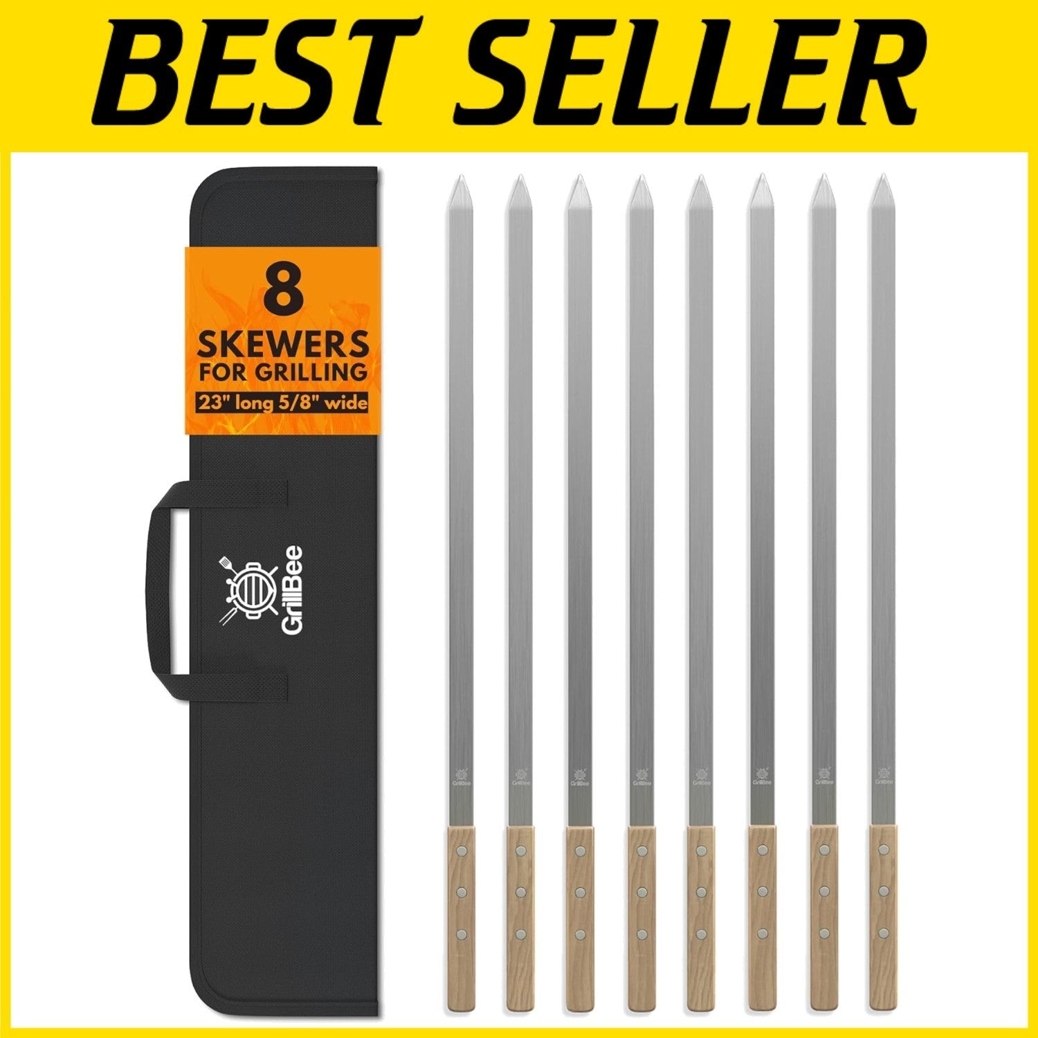 Extra Large 23" Reusable Stainless Steel Skewers for No Spin Grilling – Set of 8