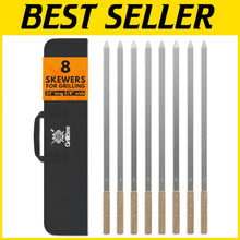 Load image into Gallery viewer, Extra Large 23" Reusable Stainless Steel Skewers for No Spin Grilling – Set of 8
