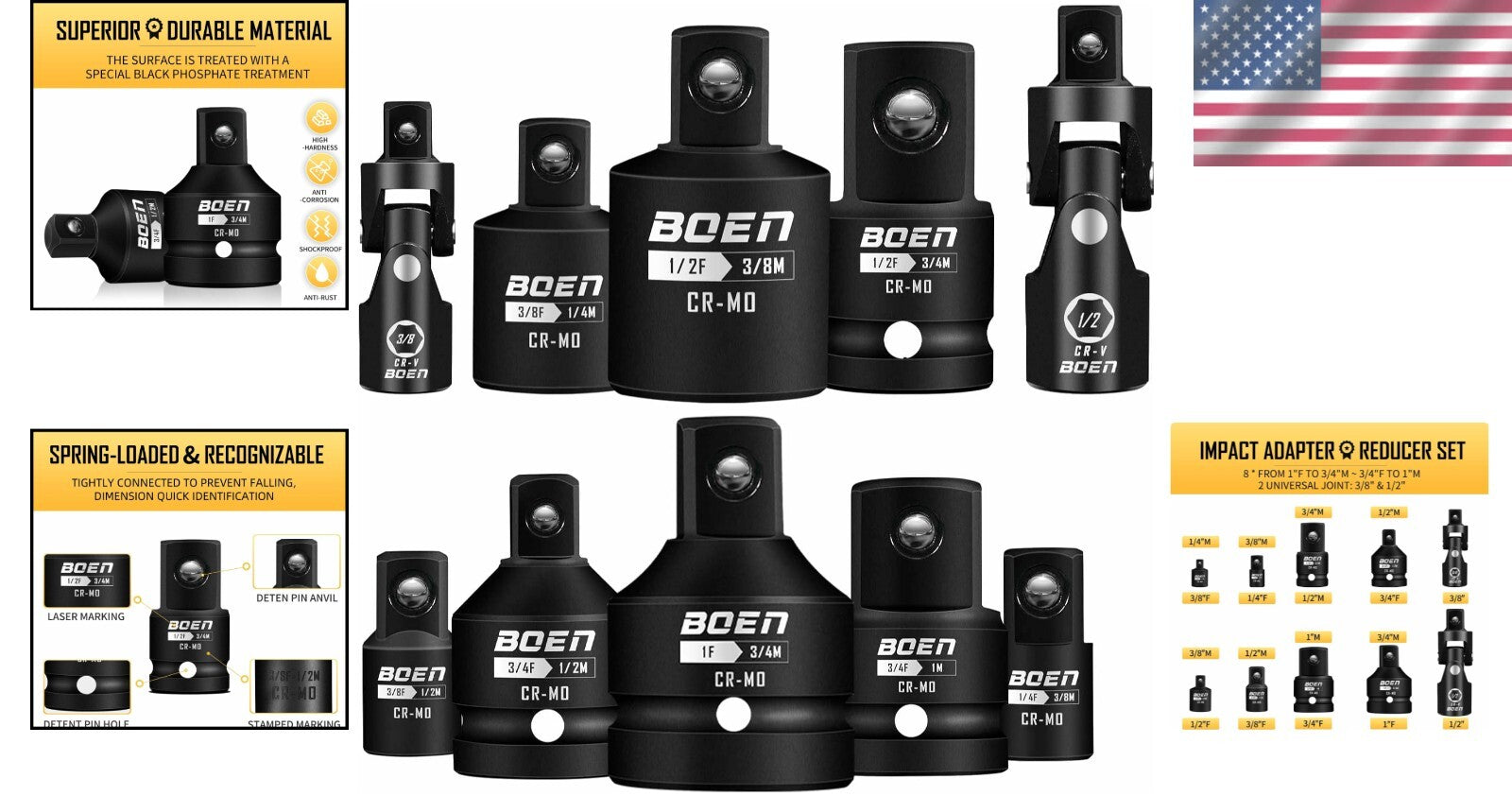 Durable 10-Piece Socket Adapter Set with Blow-Molded Storage - Heavy-Duty