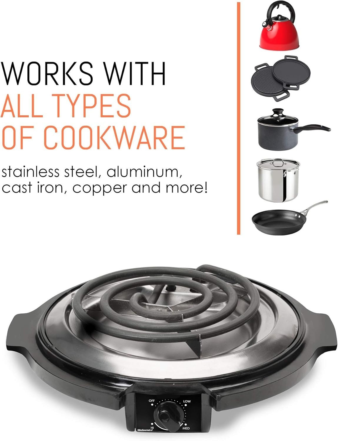 Efficient 1000W Portable Electric Hot Plate - Adjustable Temp Control, Pack of 2