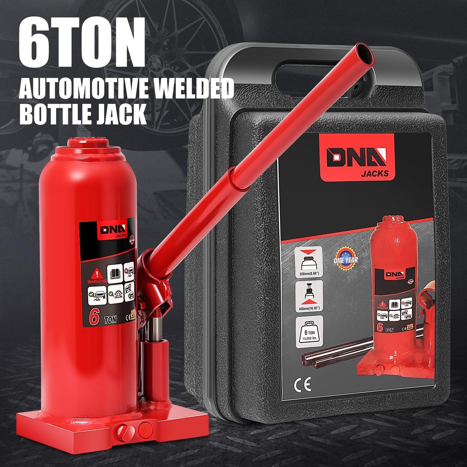 Premium 6 Ton Lifting Bottle Jack – Height Adjustable 8.6 to 17 In, Safe Design