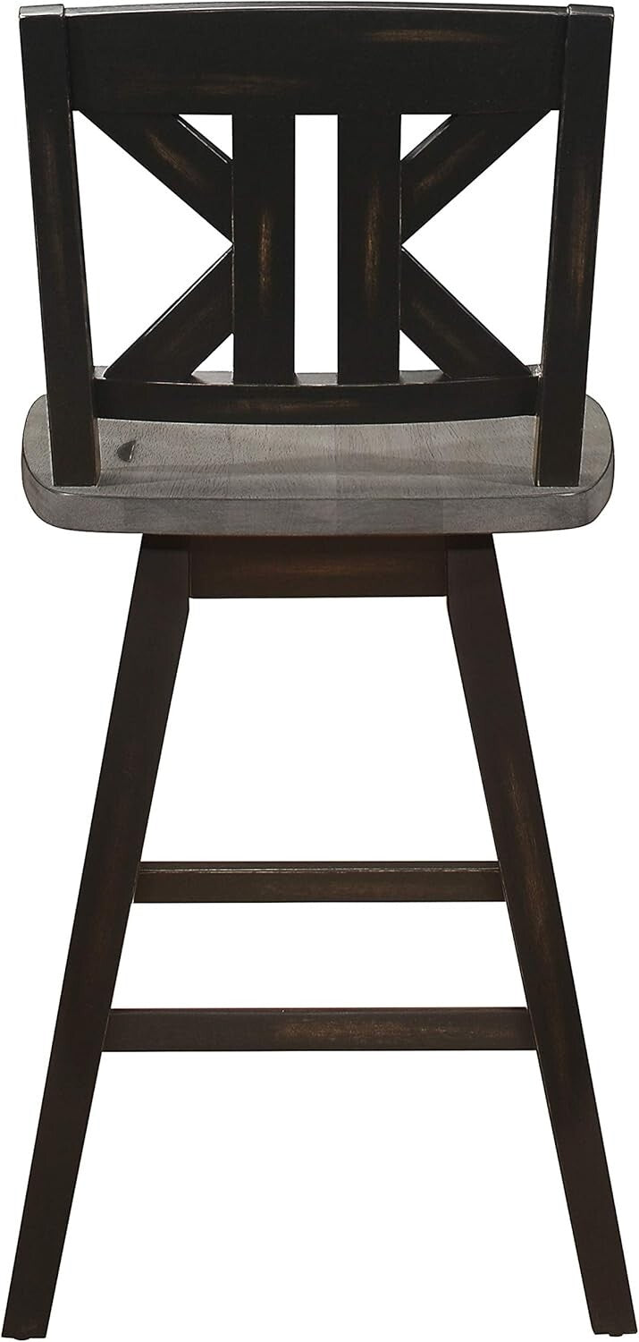 Elegant Black X-Back Swivel Bar Stools - Counter Height Set of 2 for Kitchen