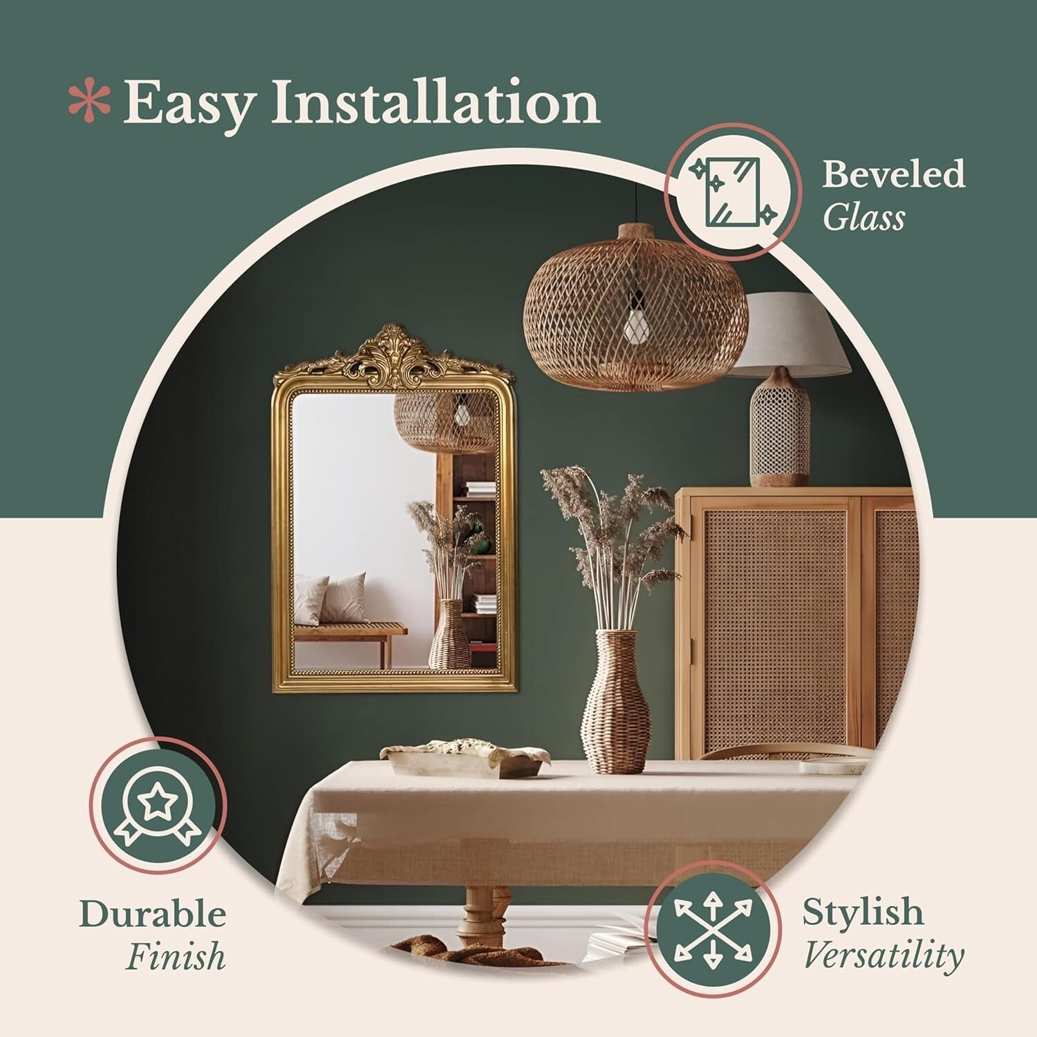 Decorative 24x36 Gold Baroque Mirror - Perfect for Entryways or Bathrooms