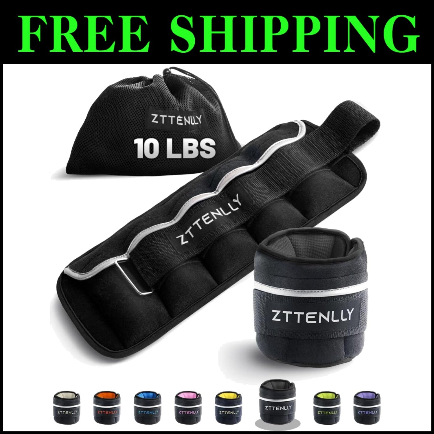 Eco-Friendly Adjustable Ankle Weights with Reflective Safety Trim & Carry Bag