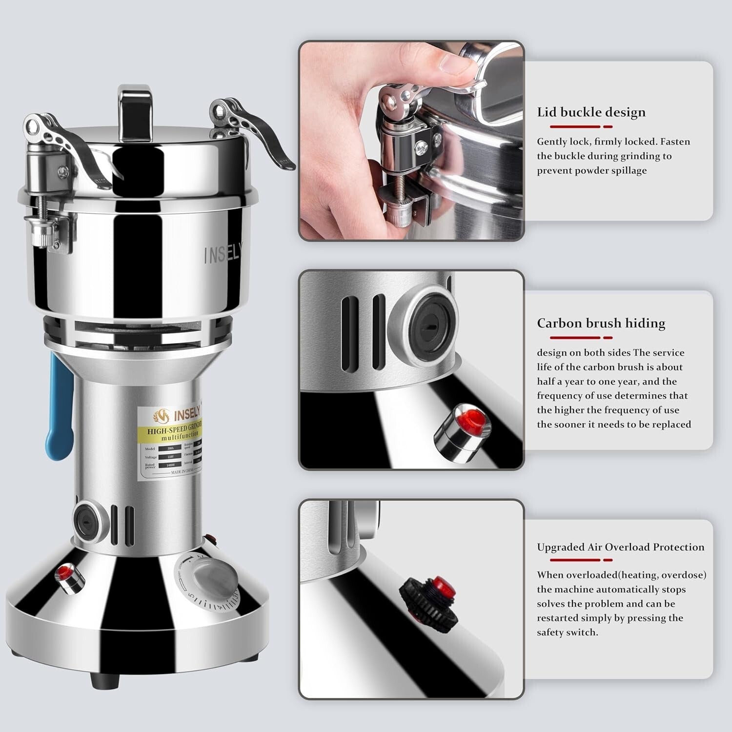 700g High-Speed Stainless Steel Grain Mill Grinder for Fresh Flours & Spices